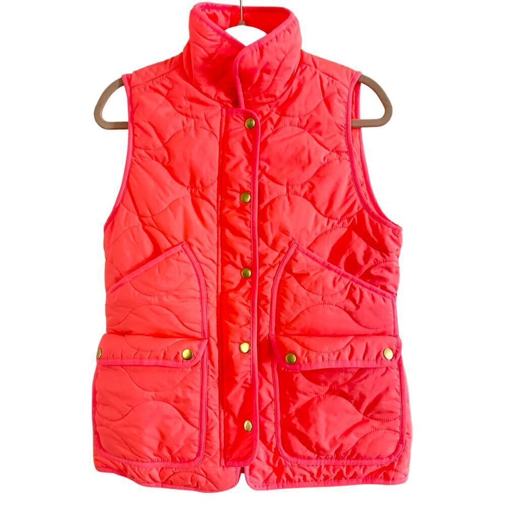 J. CREW Neon Pink Coral Signature Puffer Quilted Zip Vest -Women’s Sz Small